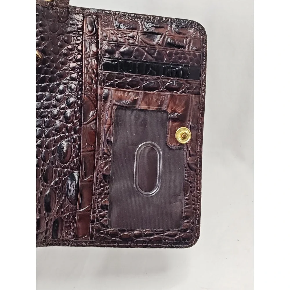 Brahmin Melbourne Pecan Crocodile Embossed Leather Bifold Wristlet Wallet Snap
